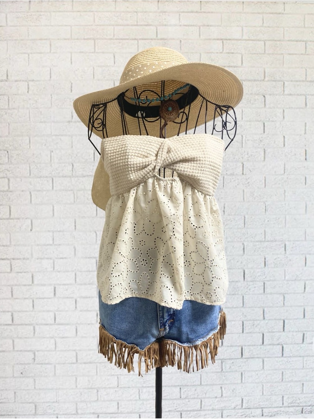 Tube Eyelet Top Summer Boho Bohemian SHEIN women's small 4 Sheer Shirt Beach